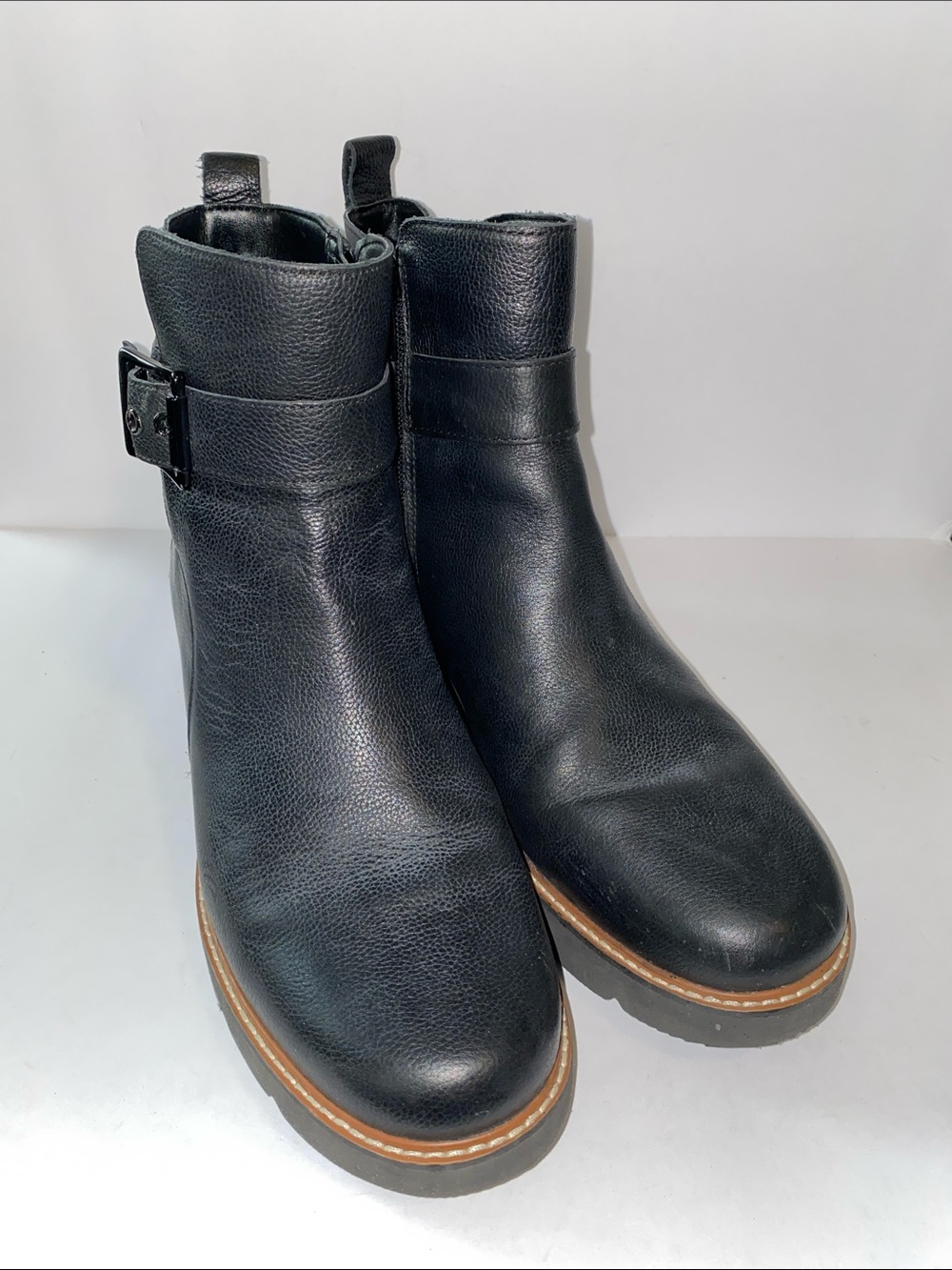 Naturalizer Black Leather Darry Strap Women's Ankle Boots -Classic Zip & Buckle